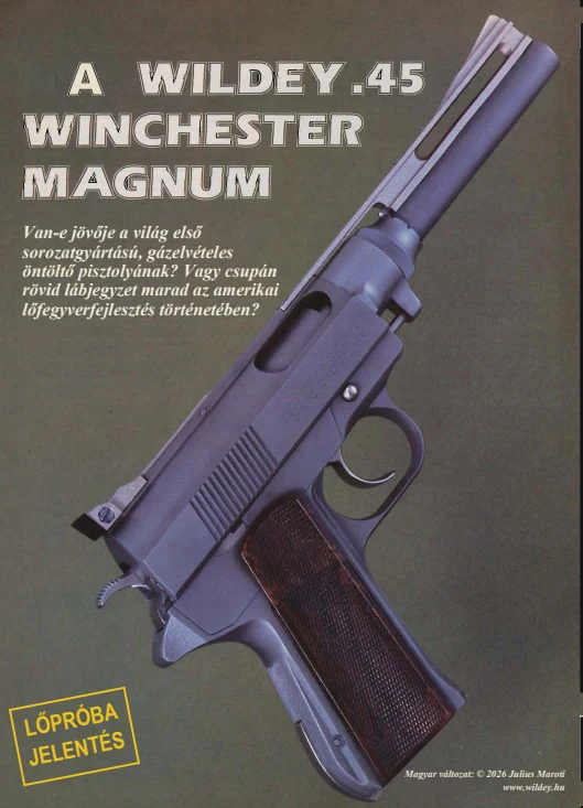 Az 1984-es Wildey .45 Winchester Magnum cikk magyar címoldala